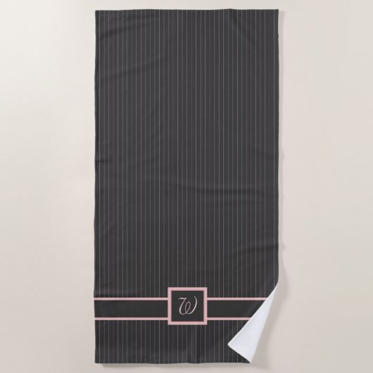 Schwarz mit Pink Pinstripes Beach Handtuch (Vorderseite)