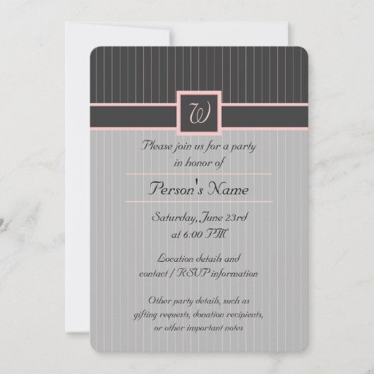 Schwarz mit Pink Pinstripes Party Einladung (Vorderseite)