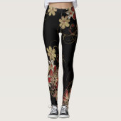 Schwarz mit Print in allen Gold Glitzer Floral Leggings (Vorderseite)