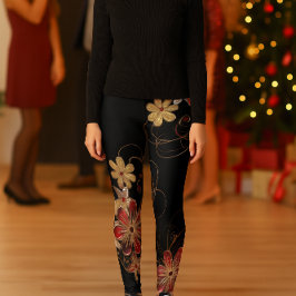 Schwarz mit Print in allen Gold Glitzer Floral Leggings