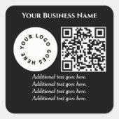 Schwarz mit QR-Code fügen Sie Ihren eigenen Text u Quadratischer Aufkleber (Vorderseite)