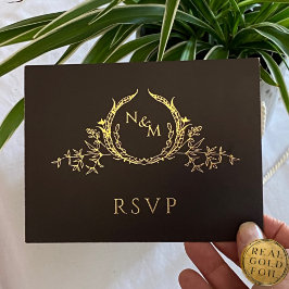 Schwarz mit Real Gold Foil Wedding RSVP Postcard Folie Einladungspostkarte