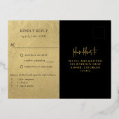 Schwarz mit Real Gold Foil Wedding RSVP Postcard Folie Einladungspostkarte (Rückseite)