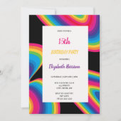 Schwarz mit Regenbogen-Groovy-Geburtstagsparty Einladung (Vorderseite)