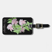 Schwarz mit rosa Blume im Blumendruck Gepäckanhänger (Vorderseite horizontal)
