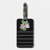 Schwarz mit rosa Blume im Blumendruck Gepäckanhänger (Rückseite vertikal)