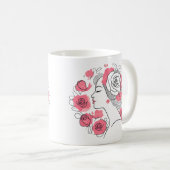 Schwarz mit rosa Blume Kaffeefrau Tasse (VorderseiteRechts)