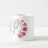 Schwarz mit rosa Blume Kaffeefrau Tasse (Vorderseite Links)