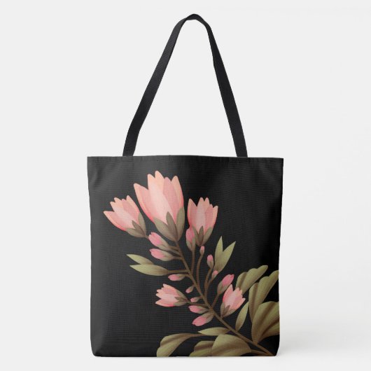 Schwarz mit rosa Blume Tasche (Vorderseite)