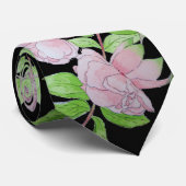 Schwarz mit rosa Blume und Blumenmuster Krawatte (Gerollt)