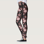 Schwarz mit rosa Blumenmuster Leggings (Links)