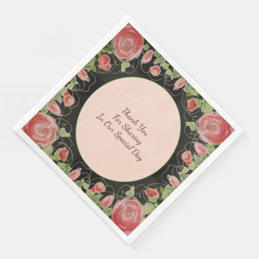 Schwarz mit rosa Blütenfarbe Serviette (Ecke)