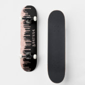 Schwarz mit rosa Glitzer Tropfen Personalisiert Skateboard (Vorderseite)