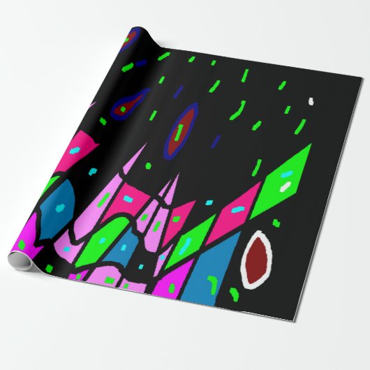 Schwarz mit rosa grün blauen Mustern Funkes Gesche Geschenkpapier (Ungerollt)