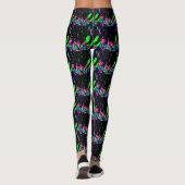 Schwarz mit rosa-grünen Mustern Leggings (Rückseite)