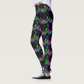 Schwarz mit rosa-grünen Mustern Leggings (Links)