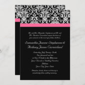 Schwarz mit rosa Leidenschaft Damask Einladung (Vorne/Hinten)