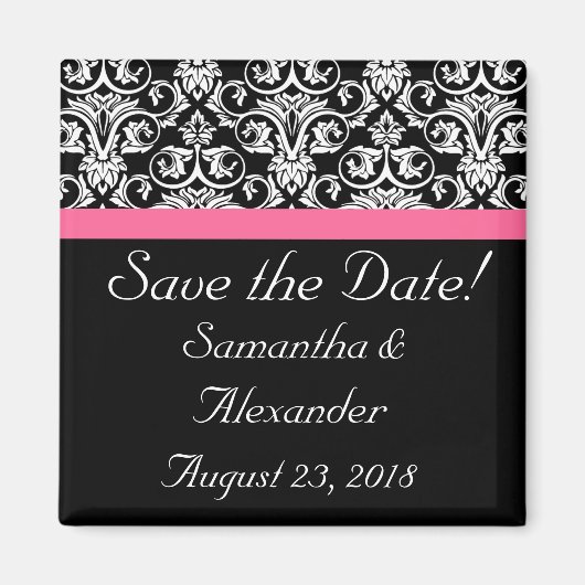 Schwarz mit rosa Leidenschaft Damask Magnet (Vorne)