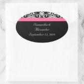 Schwarz mit rosa Leidenschaft Damask Ovaler Aufkleber (Tasche)