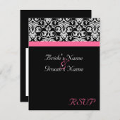 Schwarz mit rosa Leidenschaft für Hochzeitsstimmun RSVP Karte (Vorne/Hinten)