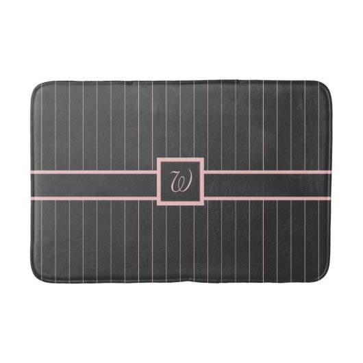 Schwarz mit rosa Pinstripes Bath Mat Badematte (Vorderseite)