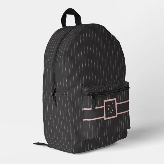 Schwarz mit rosa Pinstripes Bedruckter Rucksack (Rückseitige Ecke links)