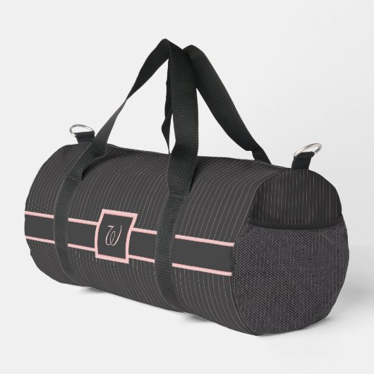 Schwarz mit rosa Pinstripes Duffle Bag (Rechte Ecke)