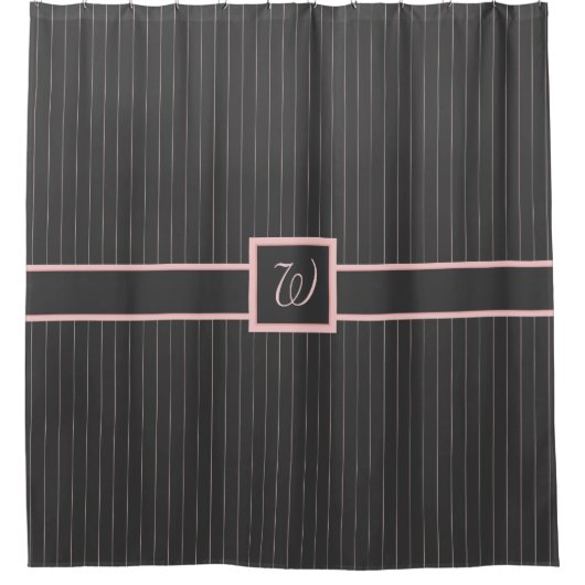 Schwarz mit rosa Pinstripes Duschvorhang (Vorderseite)