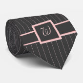 Schwarz mit rosa Pinstripes Krawatte (Gerollt)