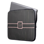 Schwarz mit rosa Pinstripes Laptop-Sieb Laptopschutzhülle (Vorderseite Links)