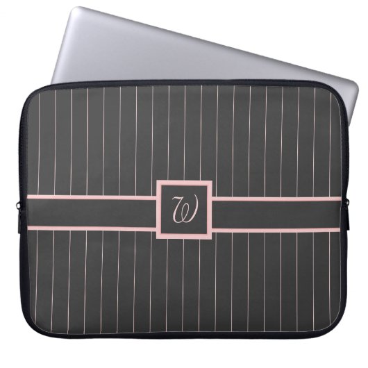 Schwarz mit rosa Pinstripes Laptop-Sieb Laptopschutzhülle (Vorderseite)