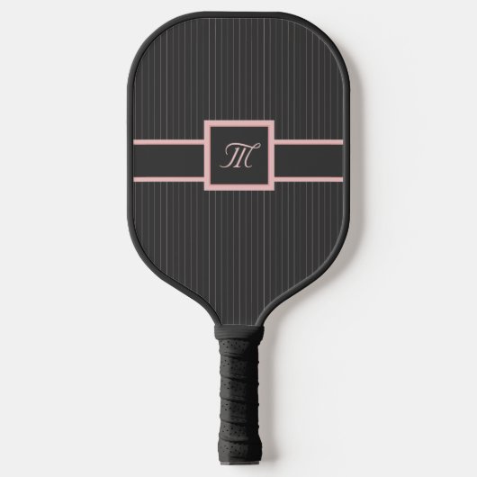 Schwarz mit rosa Pinstripes Pickleball Schläger (Vorderseite)