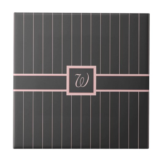 Schwarz mit rosa Pinstripes Tile Fliese (Vorderseite)