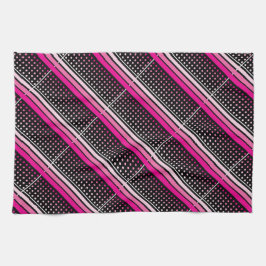 Schwarz mit rosa Polka-Punkten und gestreiftem Mus Handtuch