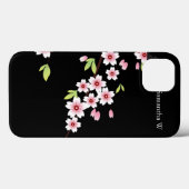 Schwarz mit rosa und grünem Kirschblossom Sakura Case-Mate iPhone Hülle (Rückseite (Horizontal))