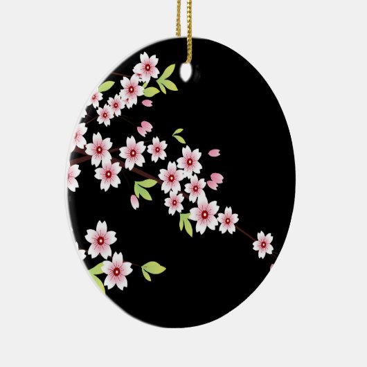Schwarz mit rosa und grünem Kirschblossom Sakura Keramikornament (Rechts)