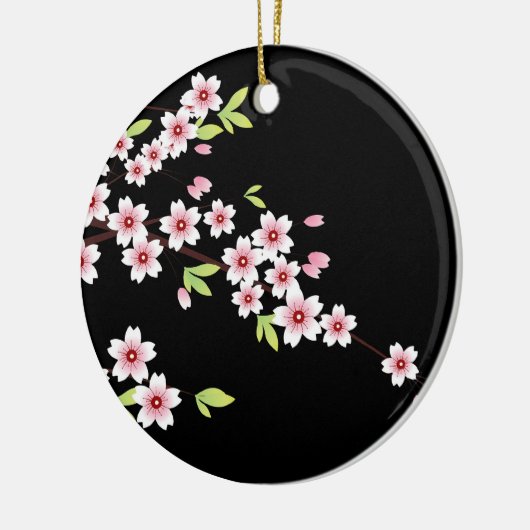 Schwarz mit rosa und grünem Kirschblossom Sakura Keramikornament (Links)