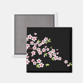 Schwarz mit rosa und grünem Kirschblossom Sakura Magnet (Vorderseite/Rückseite)