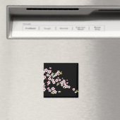Schwarz mit rosa und grünem Kirschblossom Sakura Magnet (In Situ (Geschirrspüler))