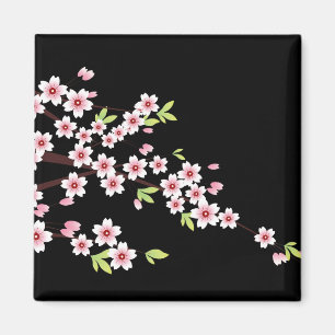 Schwarz mit rosa und grünem Kirschblossom Sakura Magnet