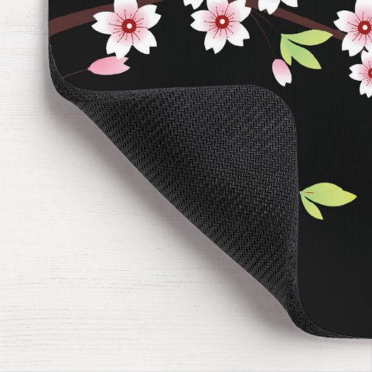 Schwarz mit rosa und grünem Kirschblossom Sakura Mousepad (Ecke)