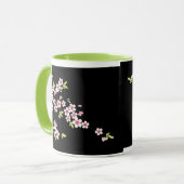 Schwarz mit rosa und grünem Kirschblossom Sakura Tasse (Vorderseite Links)