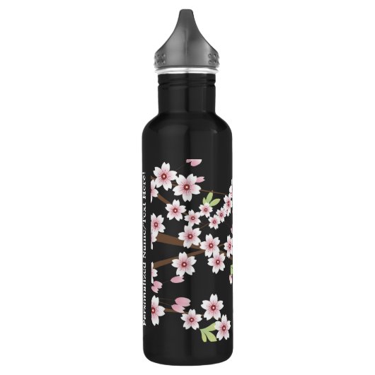 Schwarz mit rosa und grünem Kirschblossom Sakura Trinkflasche (Links)