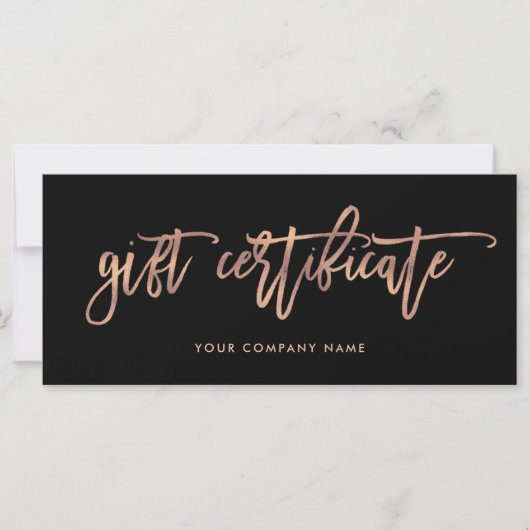 Schwarz mit Rose-Gold-Script | Geschenkgutschein (Vorderseite)