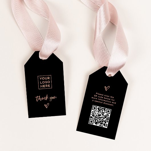Schwarz mit Rose Gold Script und Herz | Danke Geschenkanhänger