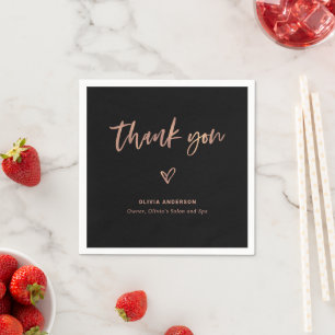 Schwarz mit Rose Gold Script und Herz Danke Serviette