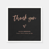 Schwarz mit Rose Gold Script und Herz | Danke Serviette (Vorderseite)