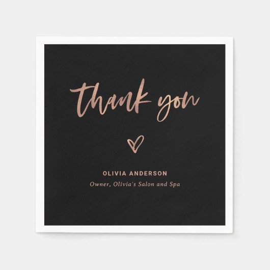 Schwarz mit Rose Gold Script und Herz | Danke Serviette (Vorderseite)