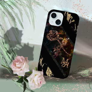 Schwarz mit Rose Monogram iPhone 15 Hülle
