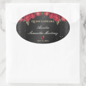 Schwarz mit Rote Rosen Quinceañera Calcamonias Ovaler Aufkleber (Tasche)